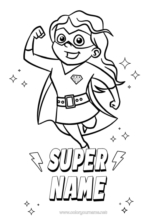 Colouring page to print Mum Girl Hero Sister Friend, Friend (Female) Nanny Super Badge