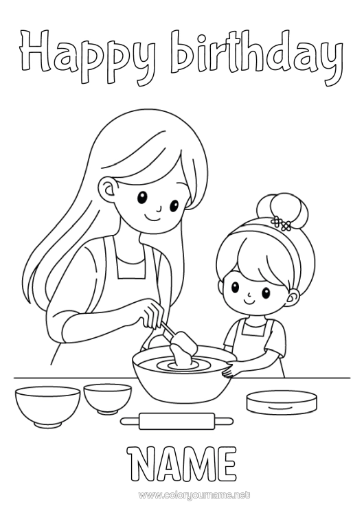 Colouring page to print Mum Girl Culinary Professions Cook Kitchen