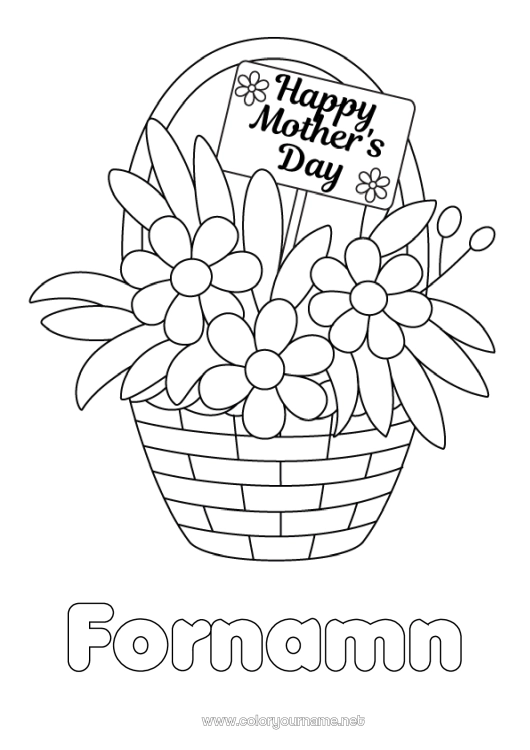 Färgläggningssida att skriva ut Blommor Mamma Grattis på födelsedagen