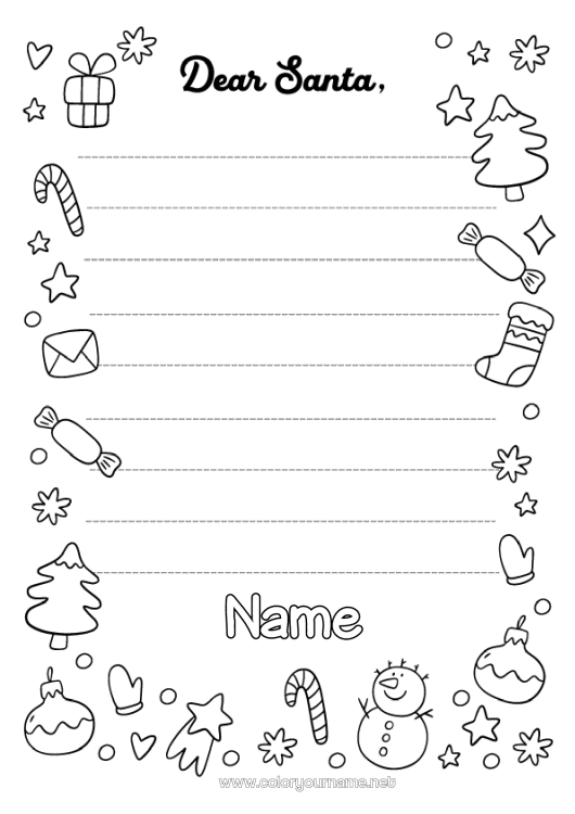 Coloring page to print Christmas Letter to Santa Claus