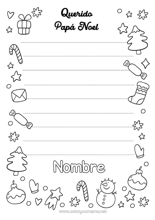 Dibujo para colorear para imprimir Navidad Carta a Papa Noel