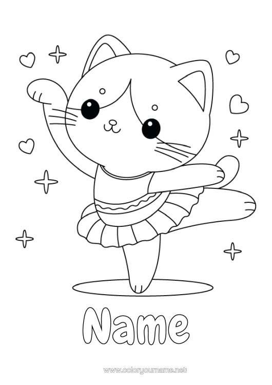 Colouring page to print Cute Sport Cat Cute Dance Animal Dogs And Cats Artistic Sports