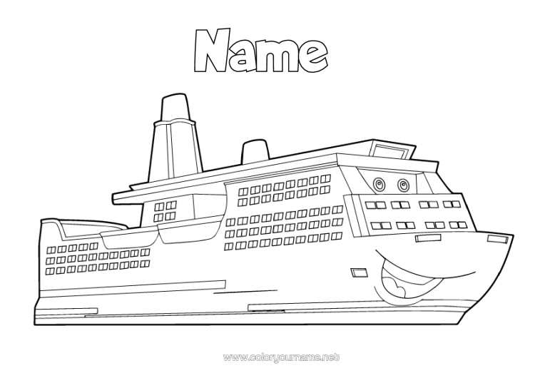 Colouring page to print Vehicles Boat Marine Vehicles Cartoon Character Vehicles Ferry