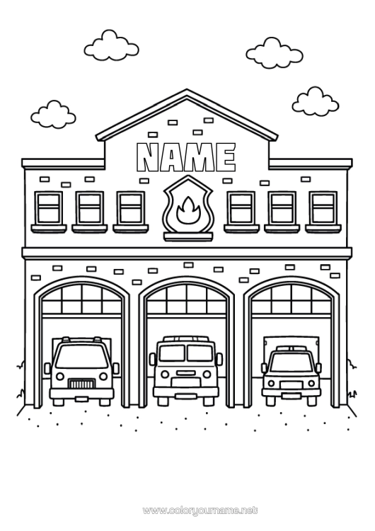 Colouring page to print Car Park Firefighter Security Occupations Fire Station