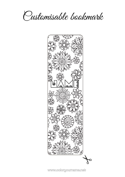Colouring page to print Flowers Summer Spring Bookmark