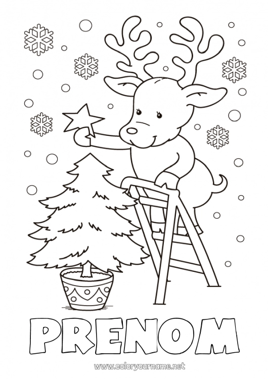 Coloriage à imprimer Neige Sapin de Noël Renne Noël Animaux de la forêt