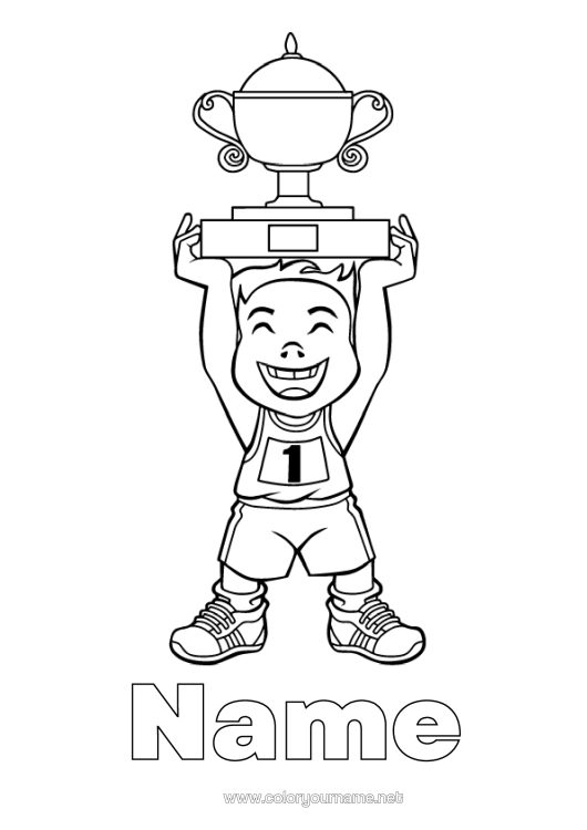 Colouring page to print Sport Cup, Trophy, Medal Competitions And Awards First Place - Winner