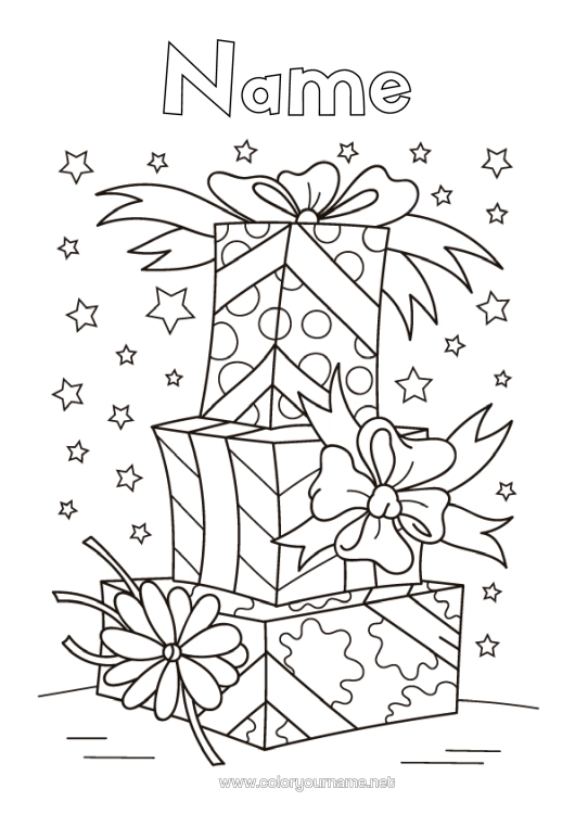 Colouring page to print Gifts Birthday Christmas