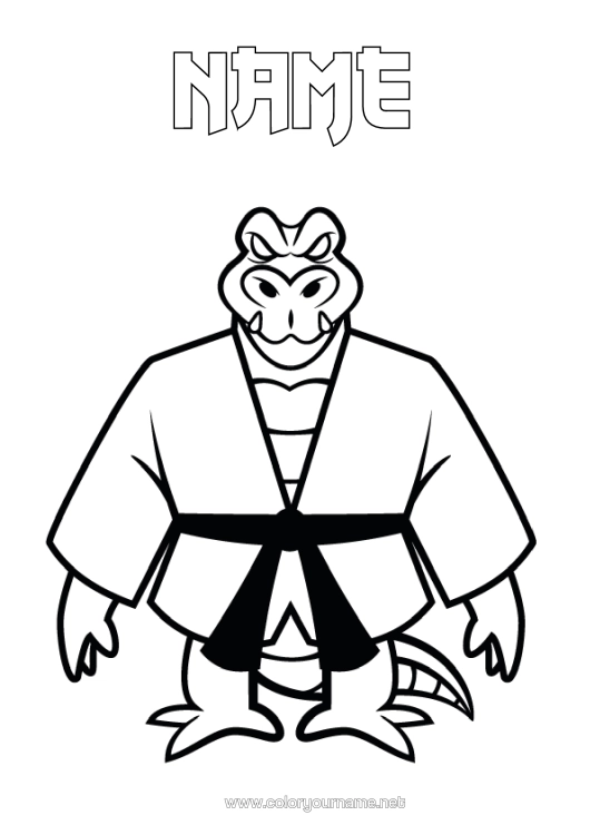 Colouring page to print Sport Crocodile Animal Kimono Reptiles Combat Sports Karate Judo