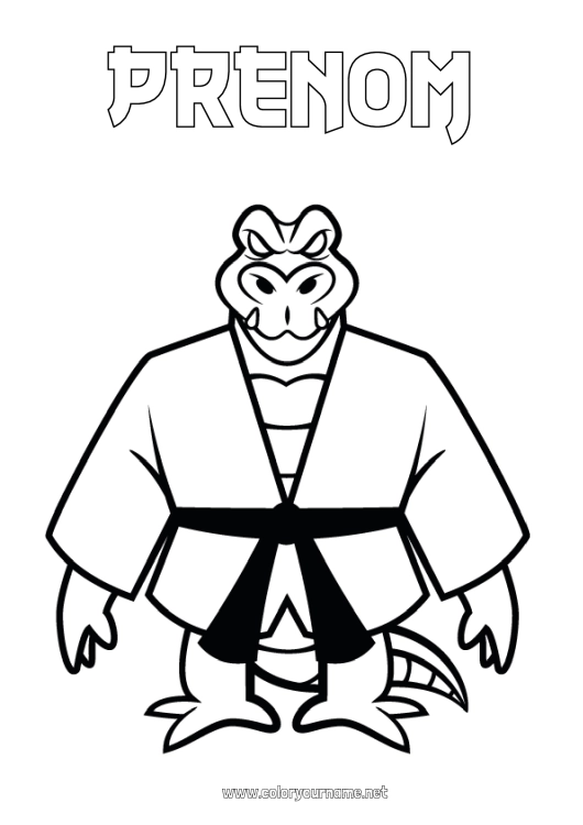 Coloriage à imprimer Sport Crocodile Animal Kimono Reptiles Sports de combat Karaté Judo