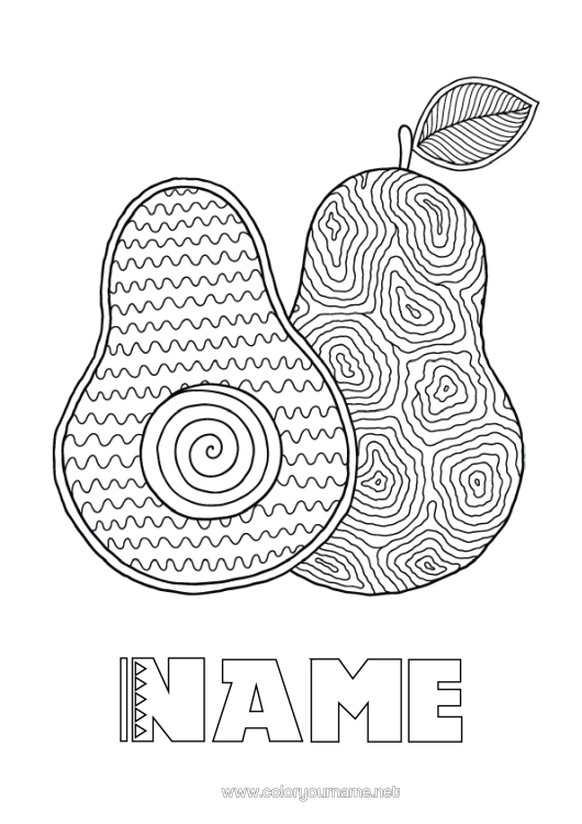 Colouring page to print Fruit Vegetables Zentangle Lawyer
