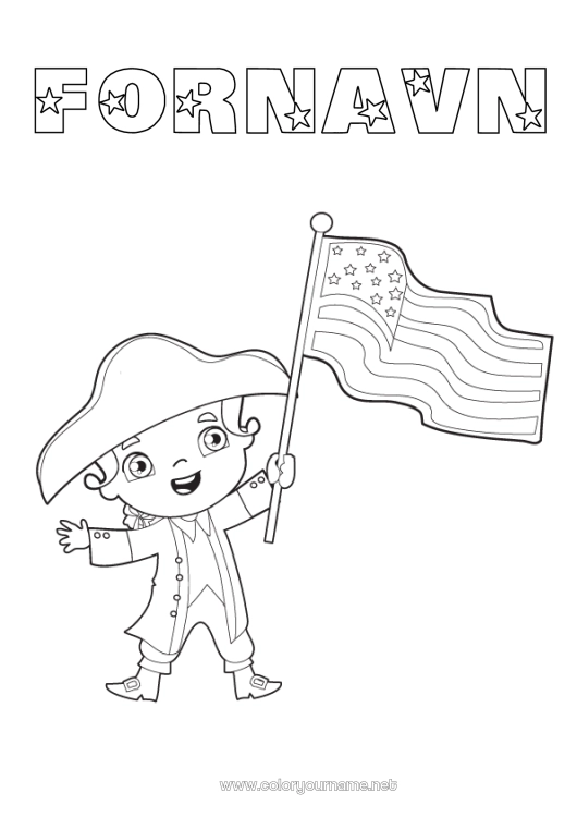 Farvelægningssiden til udskrivning USA Flag 4. juli