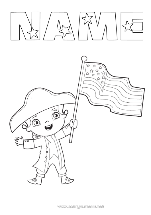 Colouring page to print United States Of America Flag 4Th Of July