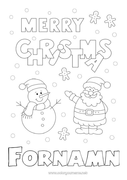 Färgläggningssida att skriva ut Snö Jultomten Snögubbe Jul God Jul!