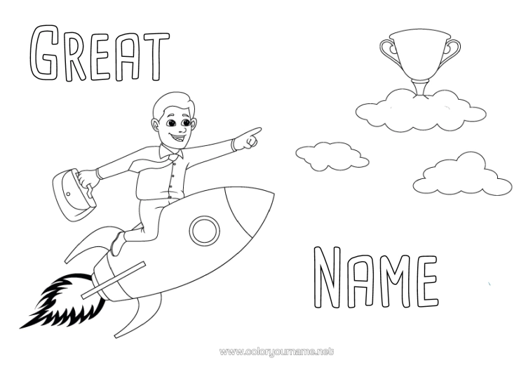 Colouring page to print Dad Hero Rocket Cup, Trophy, Medal Coach, Trainer Best Aerial Vehicles Competitions And Awards