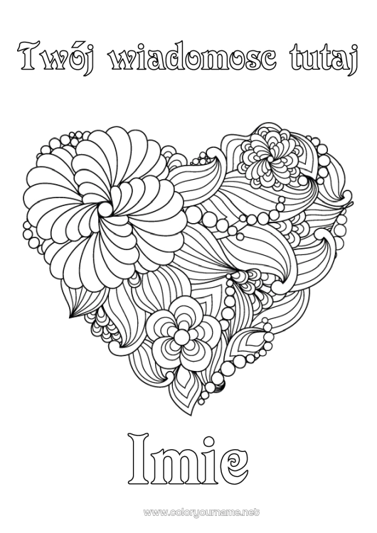 Kolorowanka do wydruku Kwiaty Mandala Wielkie serce Zentangle