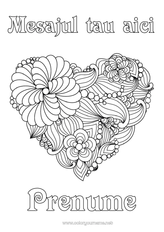 Pagină de colorat de imprimat Flori Mandala Inimă mare Zentangle