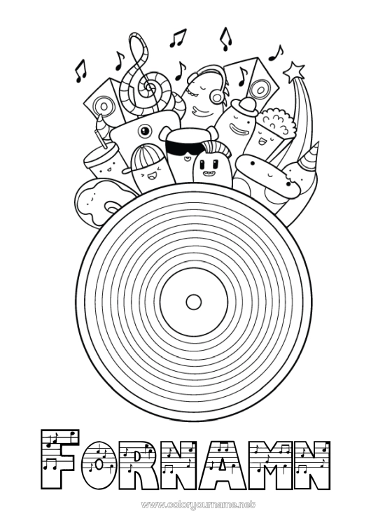 Färgläggningssida att skriva ut Monster Söt Musik Musikens dag Musikinstrumenter G-klav.