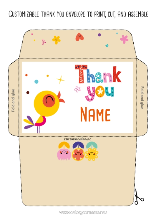 Colouring page to print Flowers Bird Summer Spring Animal Envelope Nanny Birds And Flying Mammals Coach, Trainer Thank You. Competitions And Awards Print Envelope