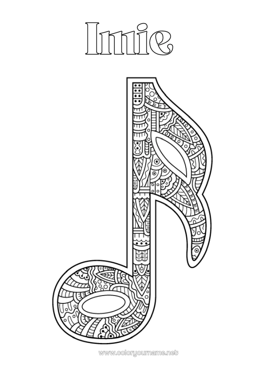 Kolorowanka do wydruku Muzyka Zentangle Święto Muzyki Instrumenty muzyczne Klucz G