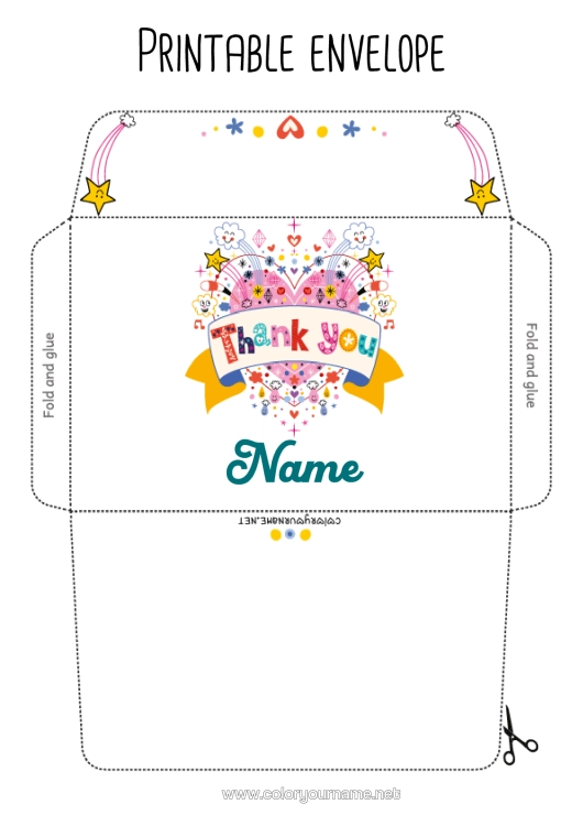 Colouring page to print Heart Summer Envelope Big Heart Nanny Coach, Trainer Thank You. Competitions And Awards Print Envelope