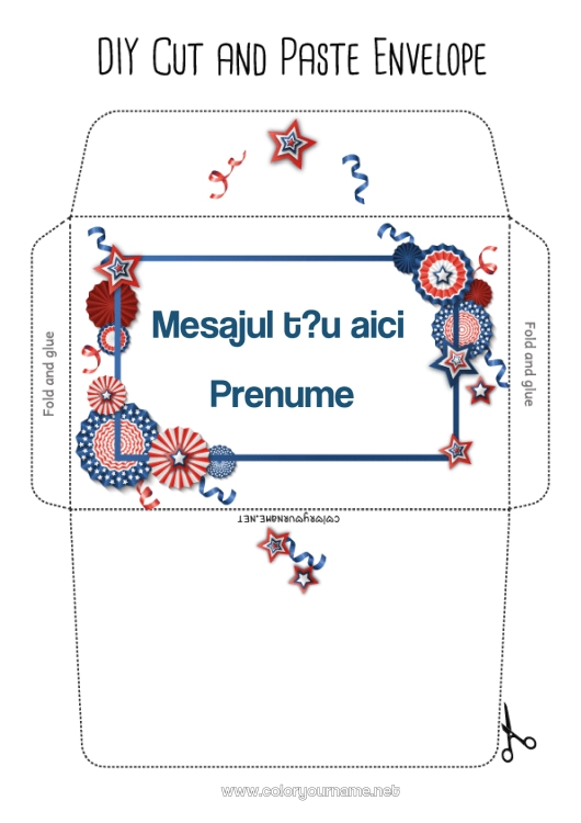 Pagină de colorat de imprimat Sărbătoare SUA Plic Țară 4 iulie Ziua Muncii Plic de imprimat Plic ambalaj cadou