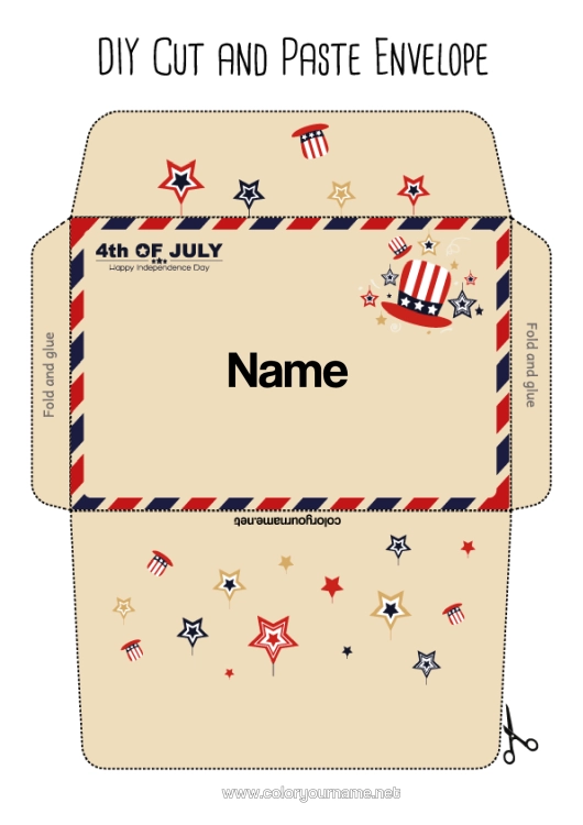 Colouring page to print Summer United States Of America Envelope Country 4Th Of July Print Envelope Mischievous Elf's Journey Envelope For The Christmas Trickster Elf's Mail