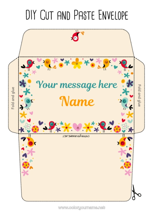 Colouring page to print Flowers Birthday Bird Spring Nanny Birds And Flying Mammals Print Envelope