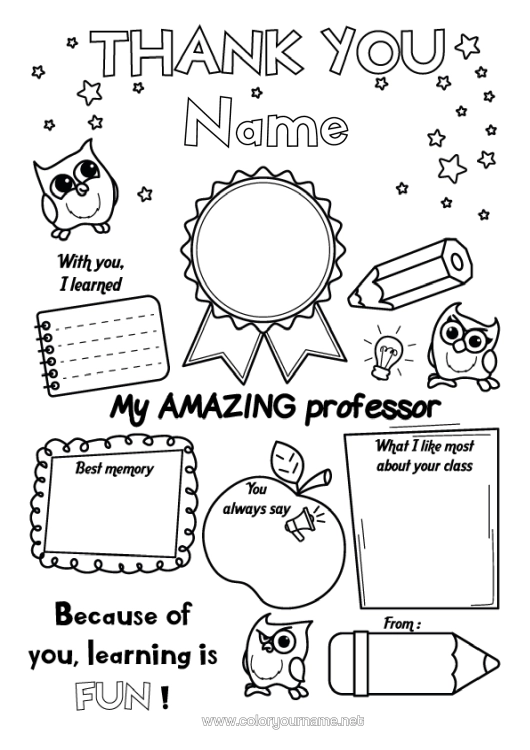 Colouring page to print Boy Children's Activities Positive Mistress/Master Super Badge Thank You. Best Education Professions