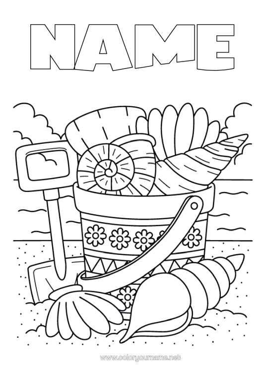 Colouring page to print Summer Beach Shellfish Marine Or Aquatic Animals Beach Bucket Games And Toys