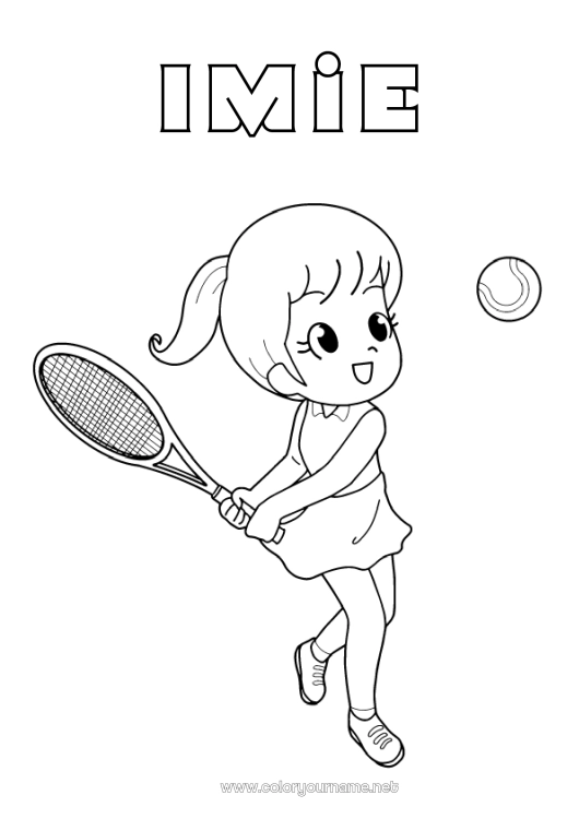 Kolorowanka do wydruku Sport Dziewczyna Tenis Sporty rakietowe Rakieta