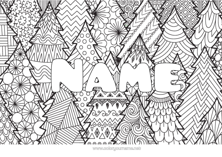 Colouring page to print Calm And Zen Christmas Tree Mandala Christmas Decorated Name Complex Colouring Pages Zentangle Decorative Background