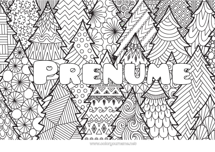 Pagină de colorat de imprimat Liniștit și zen Brad de Crăciun Mandala Crăciun Nume decorat Desene de colorat complexe Zentangle Fundal decorativ