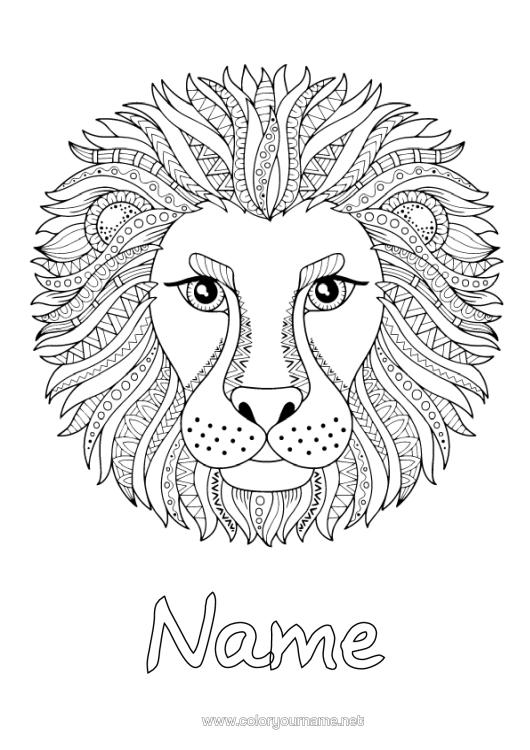 Colouring page to print Mandala Lion Animal Complex Colouring Pages Zentangle Zodiac Sign Wild Animals Of Africa Head Zodiac Signs