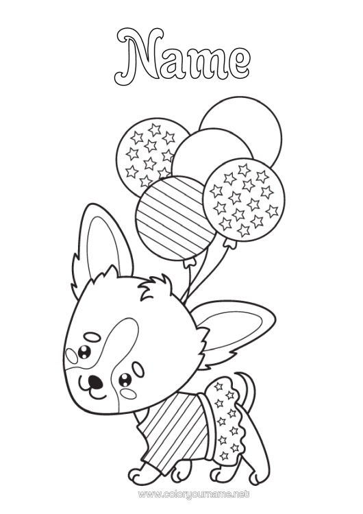 Colouring page to print Balloons Dog Animal Flag Dogs And Cats 4Th Of July
