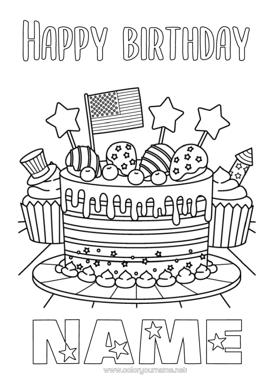 Colouring page to print Cake United States Of America Flag 4Th Of July