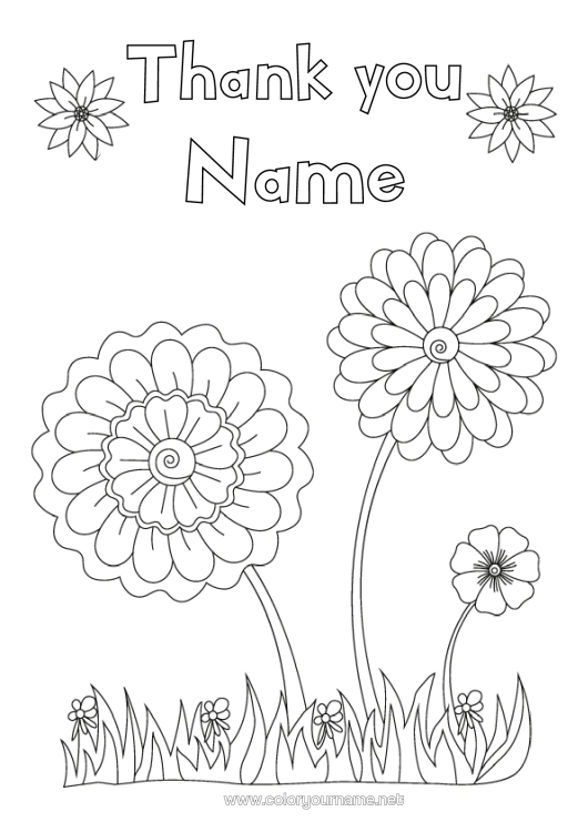 Colouring page to print Flowers Nanny Sunflower Thank You.