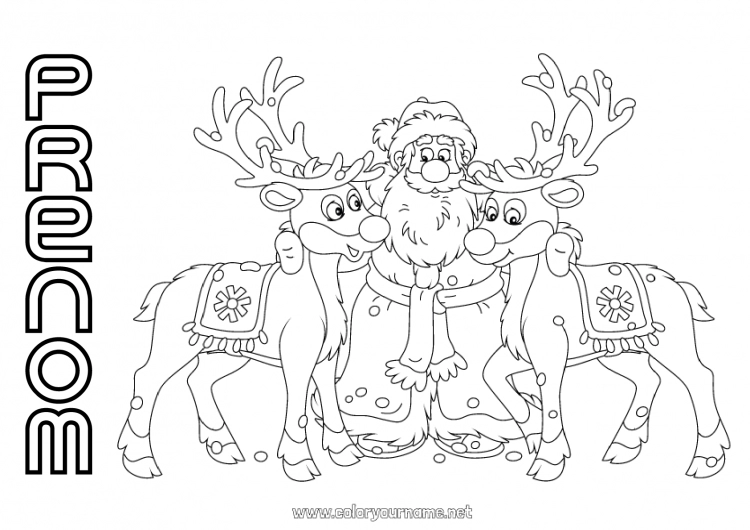 Coloriage à imprimer Père Noël Renne Noël Animaux de la forêt