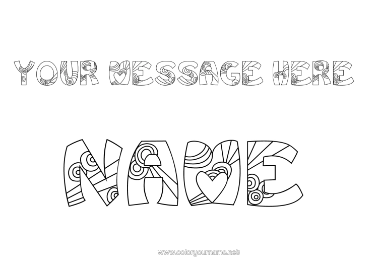 Colouring page to print Decorated Name Zentangle