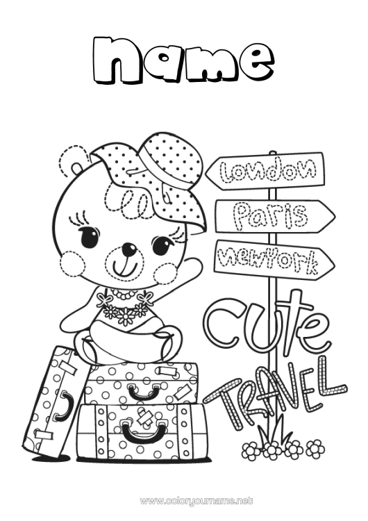 Colouring page to print Bear Holidays Animal Teddy Bear Forest Animals Luggage And Bags