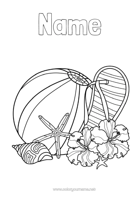 Colouring page to print Summer Tongue Anti-Stress Hibiscus Beach Ball Games And Toys