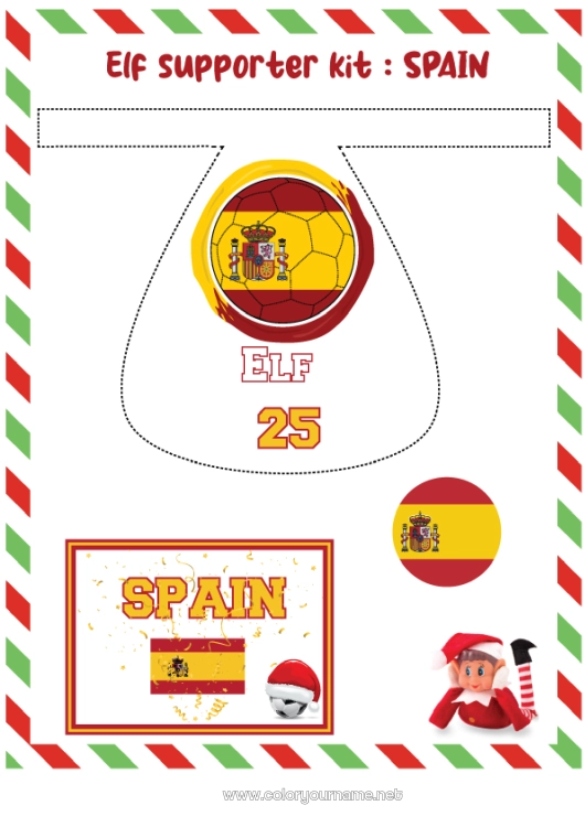 Coloring page to print Football Sport Christmas elves Football supporter kit for elf Team sports