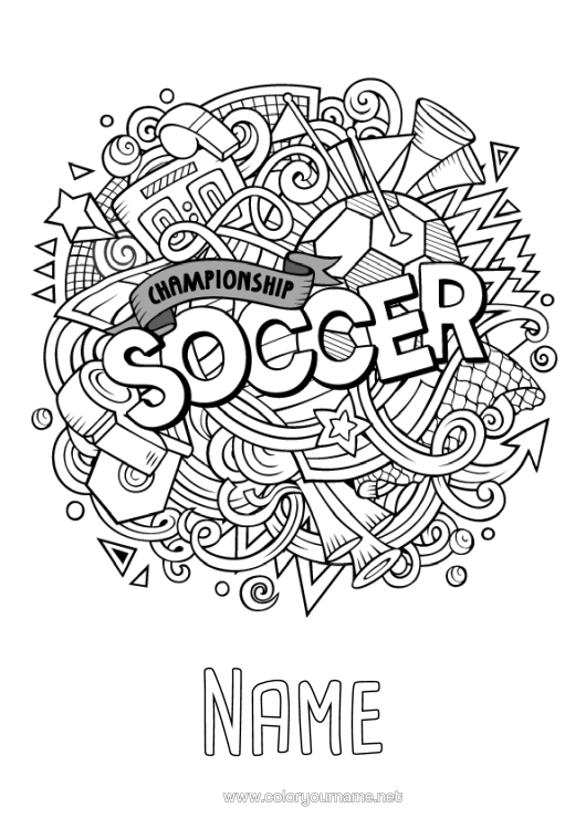 Colouring page to print Calm And Zen Football Sport Zentangle Anti-Stress Team Sports