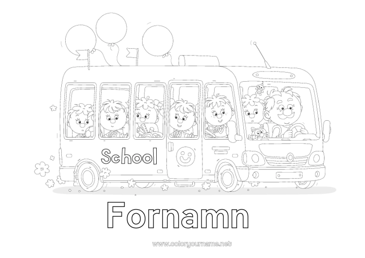 Färgläggningssida att skriva ut Fordon Buss, bil Skola Kollektivtrafik på land Skolstart Skolmaterial