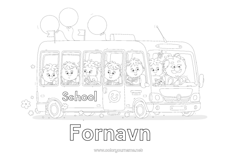 Farvelægningssiden til udskrivning Køretøjer Bus, bil Skole Jordbaserede offentlig transport Skolestart Skoleartikler