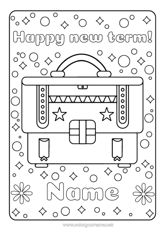 Colouring page to print School Bag Back To School "Happy Return To School!"