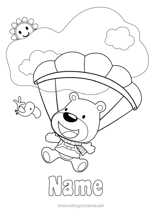 Colouring page to print Bear Sport Animal Forest Animals Parachute