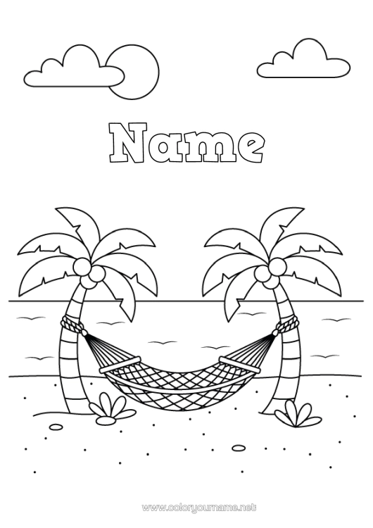 Colouring page to print Holidays Palm Tree Hammock
