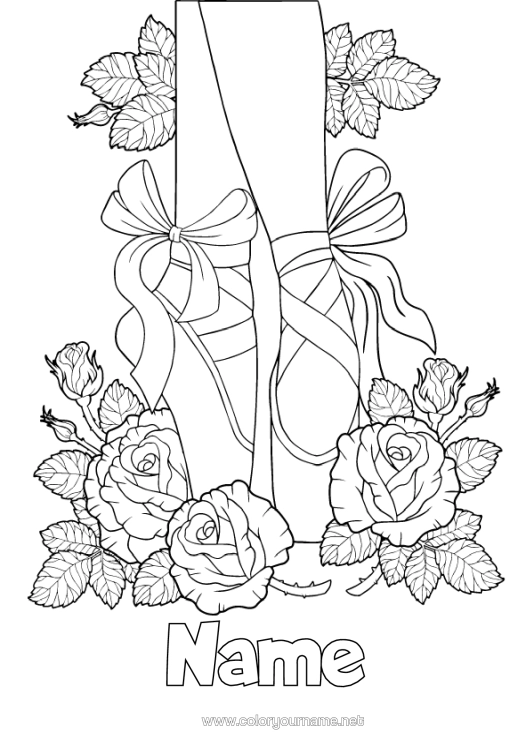 Colouring page to print Sport Dance Rose Shoe Artistic Sports Ballet