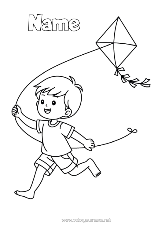 Colouring page to print Boy Child Kite
